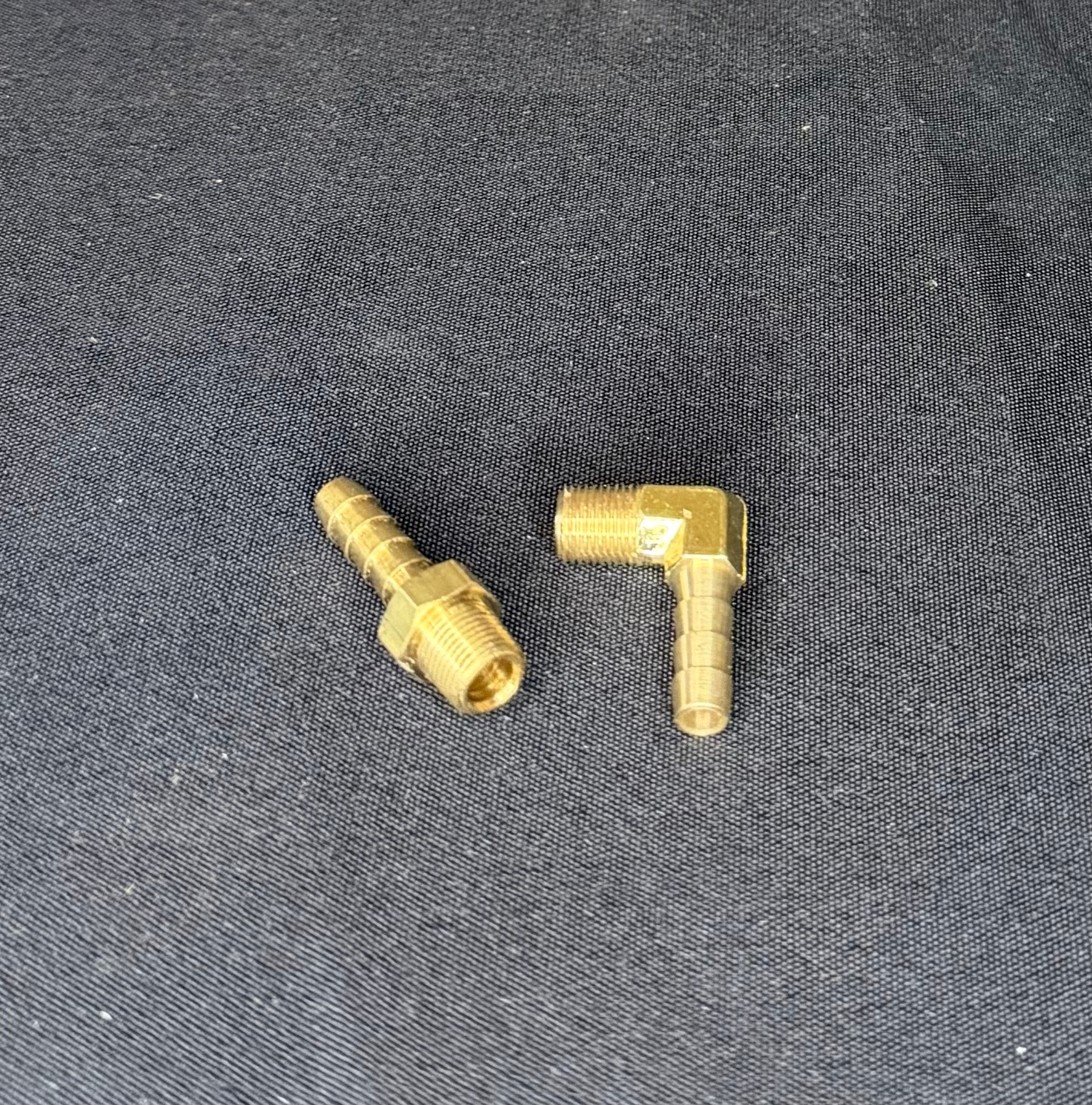 Straight and 90* 1/8 NPT to 1/4 Hose Barb Fittings